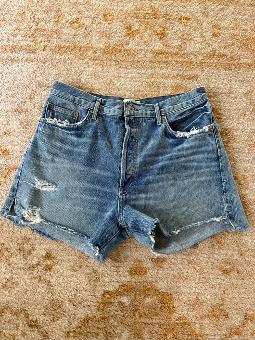 Agolde Blue Distressed High-Rise Jean Shorts